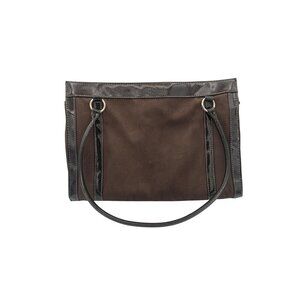 Brown Sag Harbor Shoulder Bag With Patent Leather Trim & Dual Handles